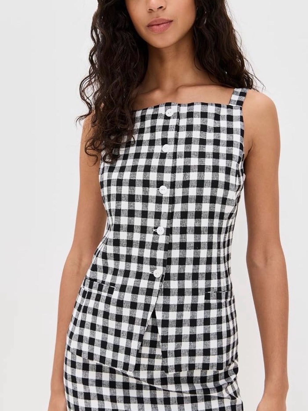 Wayf Black and White Gingham Button-Front Mini Top